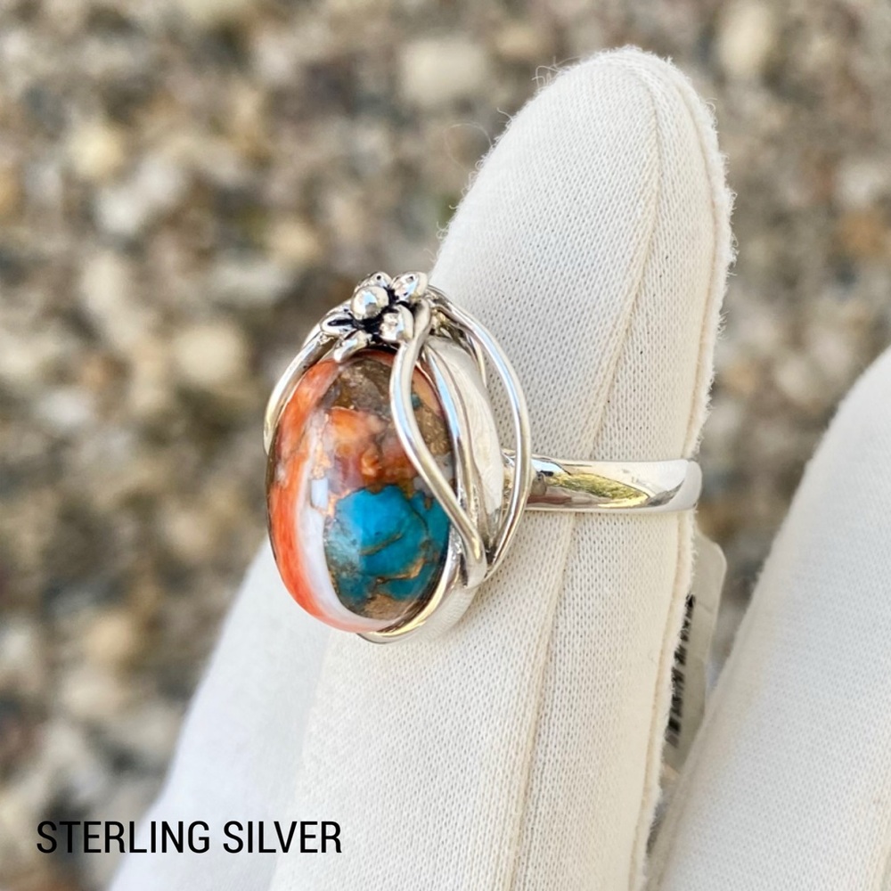 Spiny Oyster Turquoise Sterling Silver Ring Size 7 3/4 - Picture 10 of 12